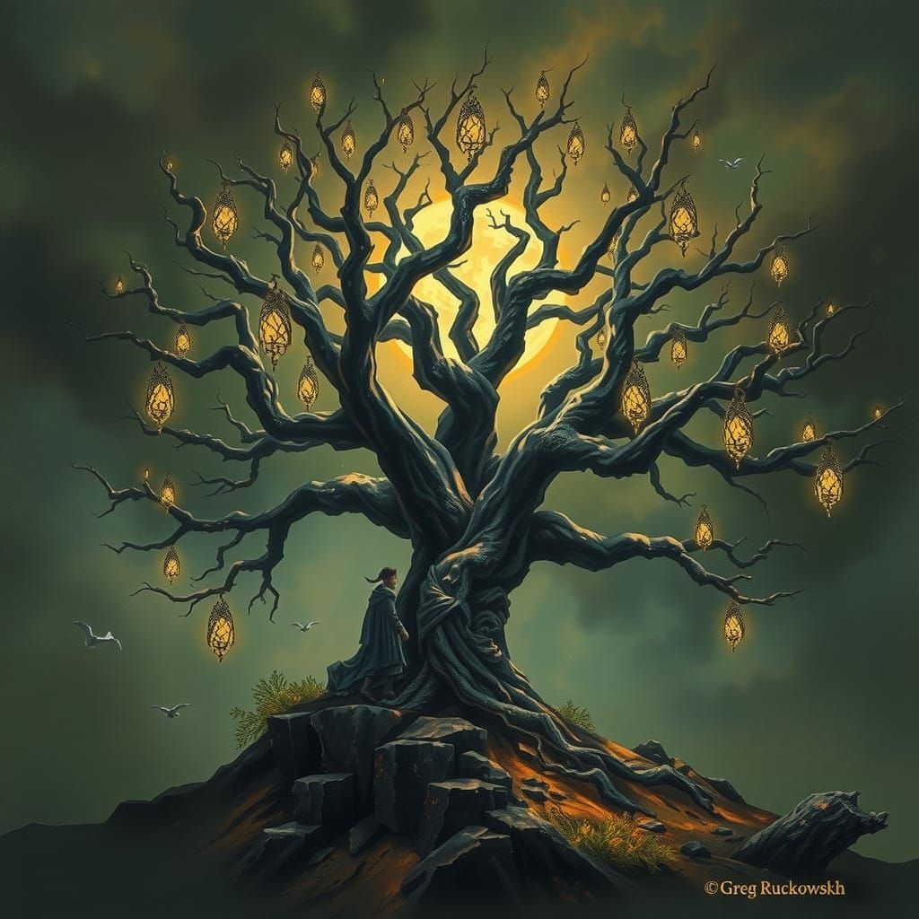 Surreal Dark Fantasy Yggdrasil Tree of Life