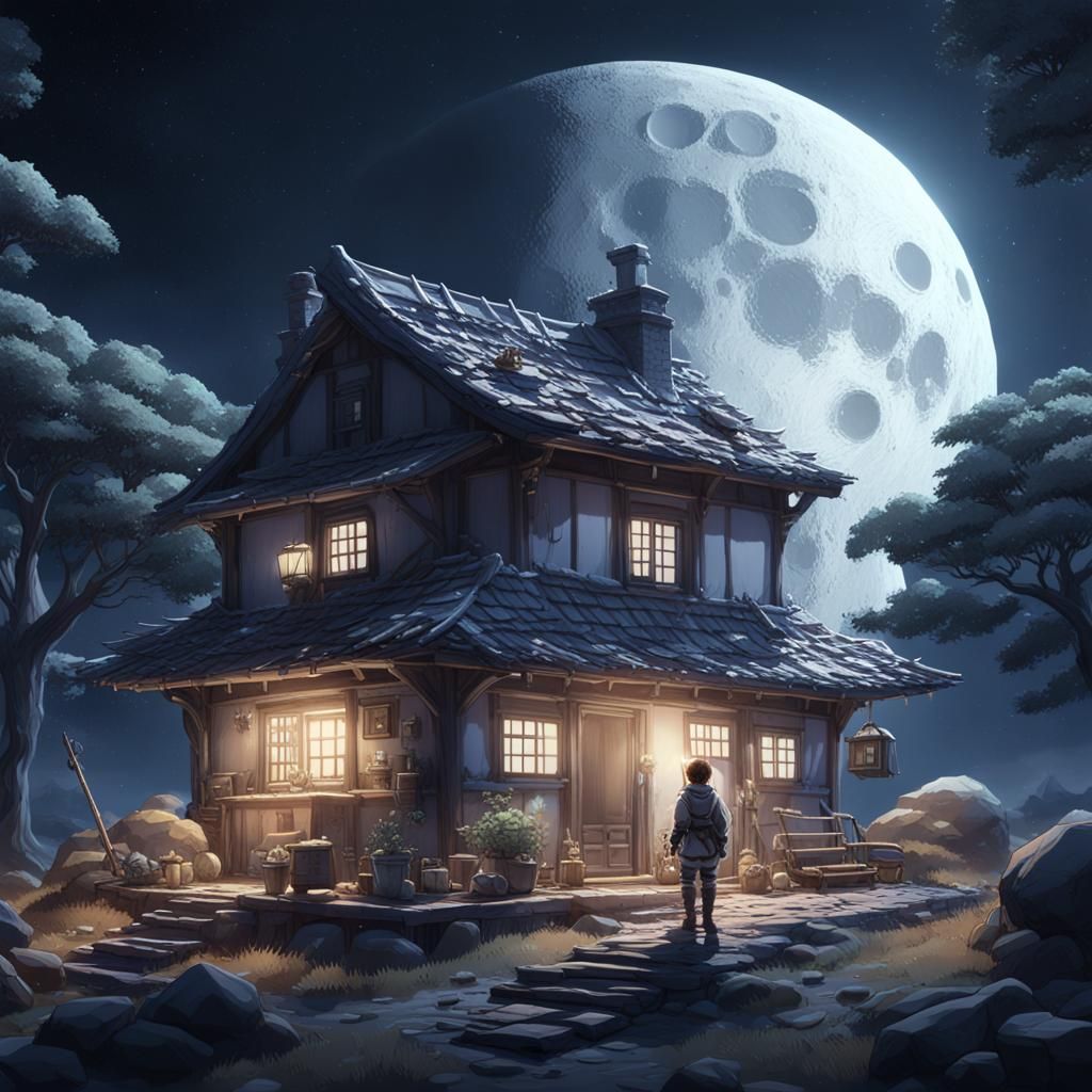 Cottage on the Moon in Anime Style