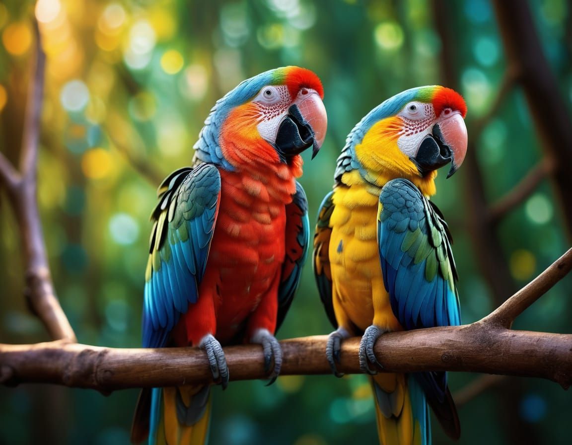 Vibrant Parrot Couple in Exquisite Forest Setting