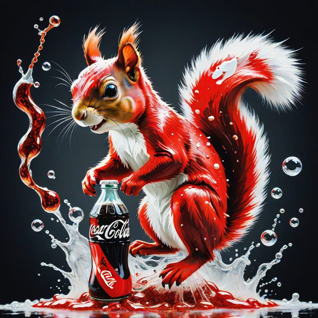 Surreal Squirrel Made of Coca Cola Liquid Art
