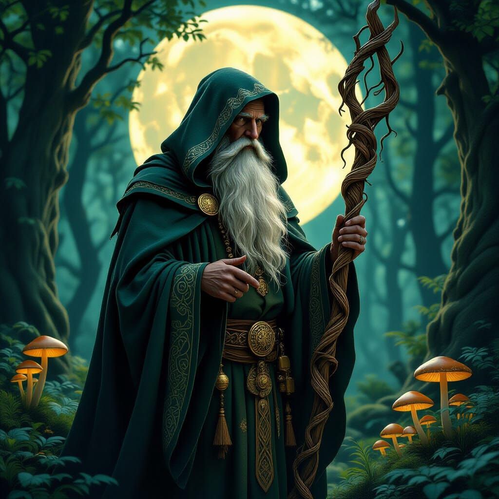 Celtic Druid in Art Nouveau Forest