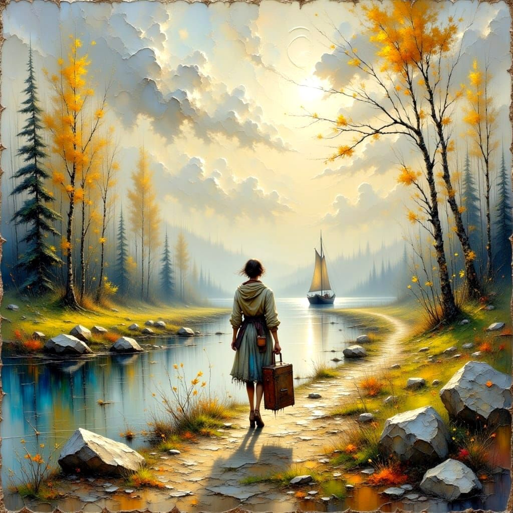 Stone Carried by River with Brush Strokes