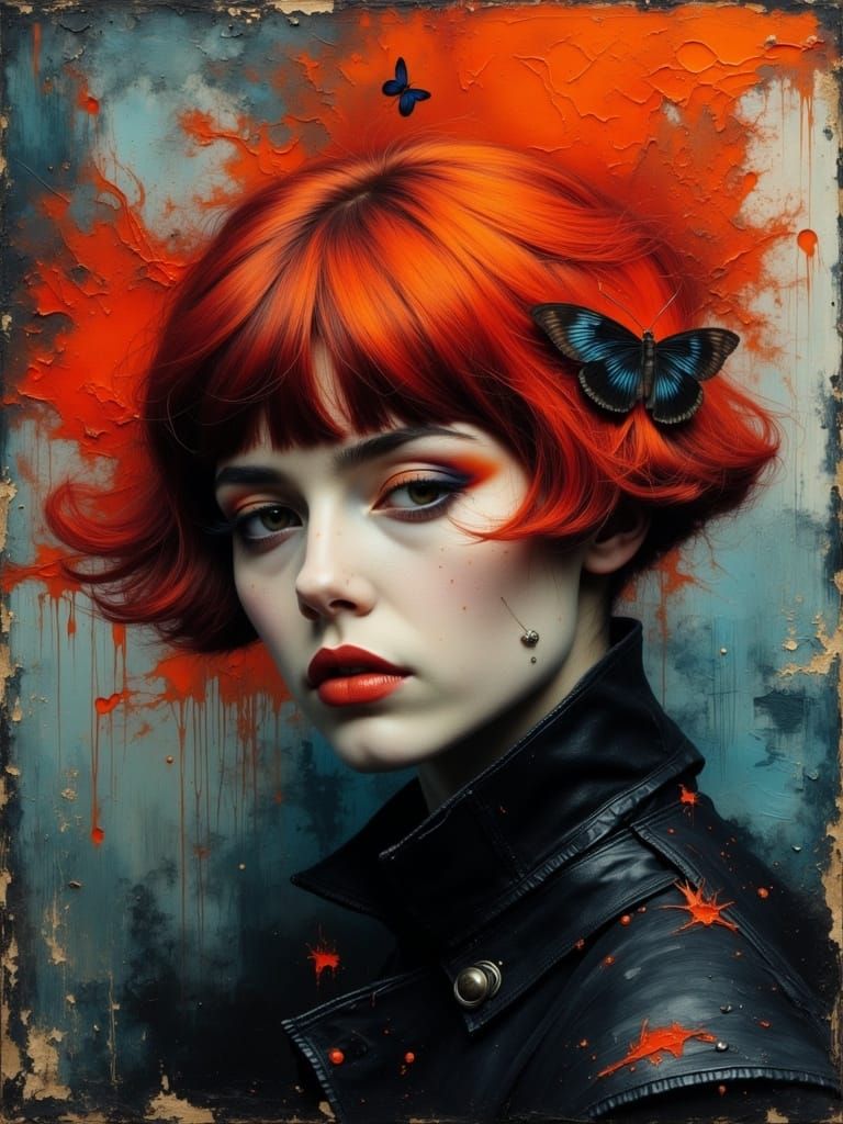 Gothic Woman Portrait with Impasto and Smoke Effects