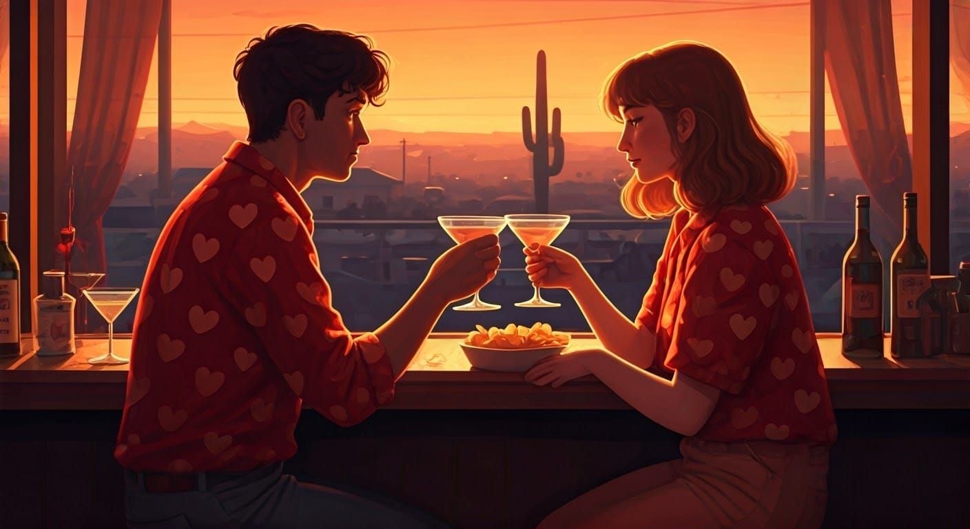 Whimsical Suburban Bar Scene at Dusk