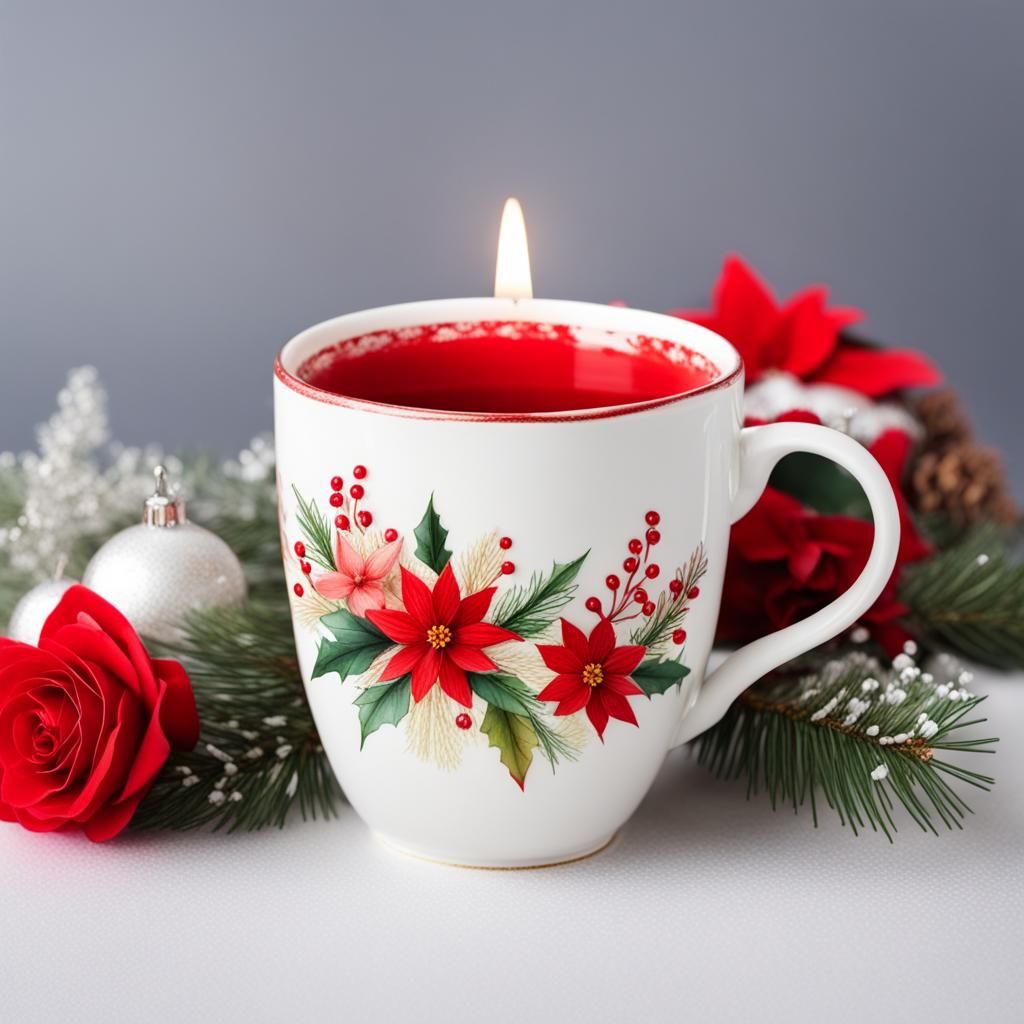 Christmas Coffee Cup with Flowers