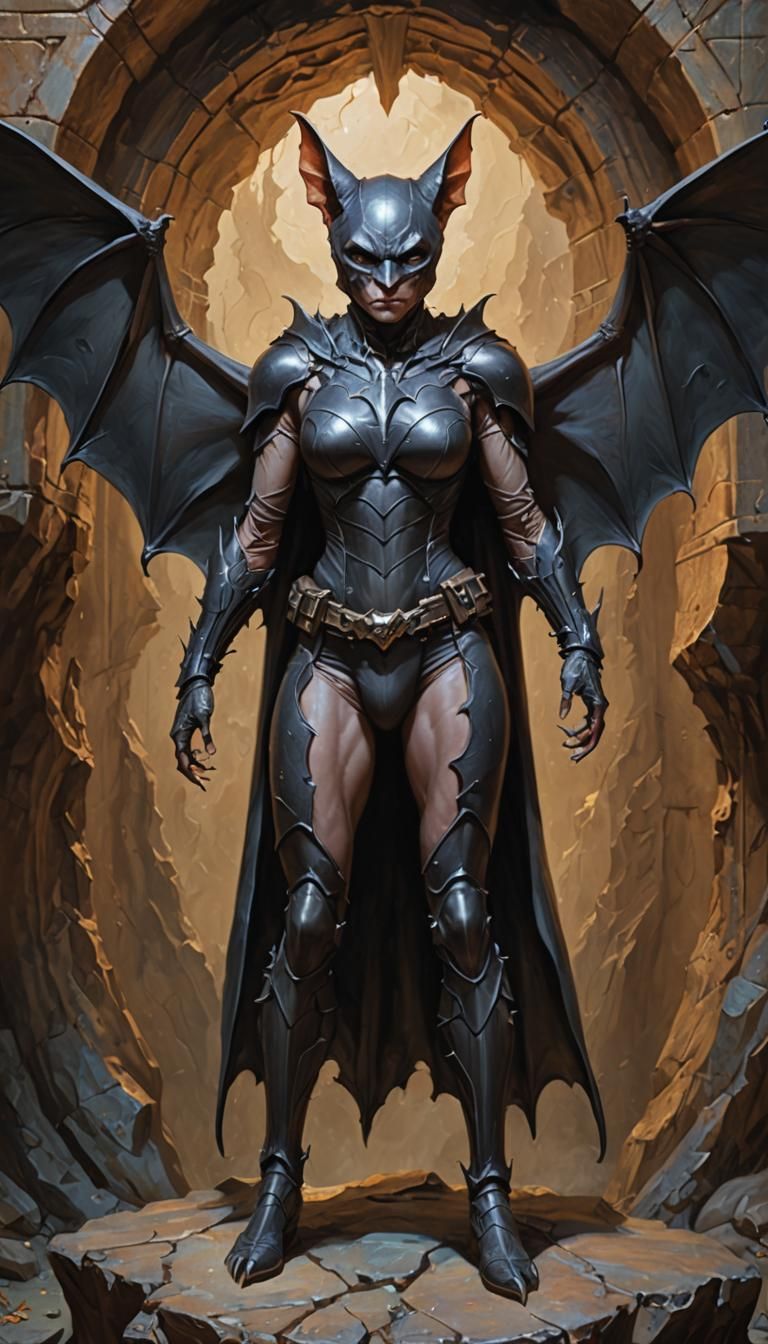 Fantasy Bat Woman Portrait in Oil Painting Style