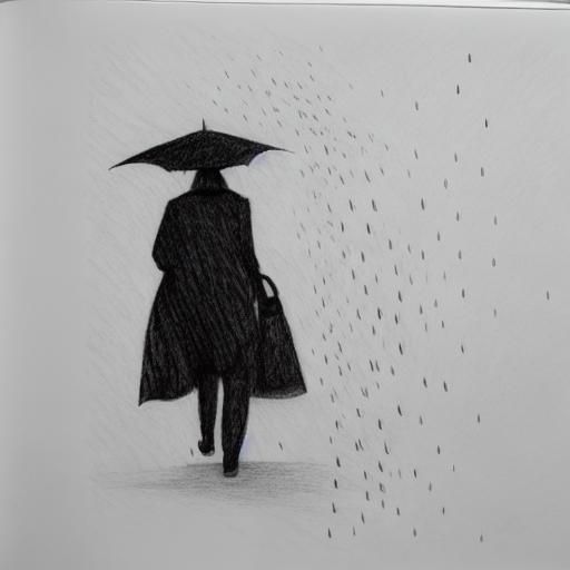 Women Chatting in Rain, Hyperdetailed Cross Hatching Drawing