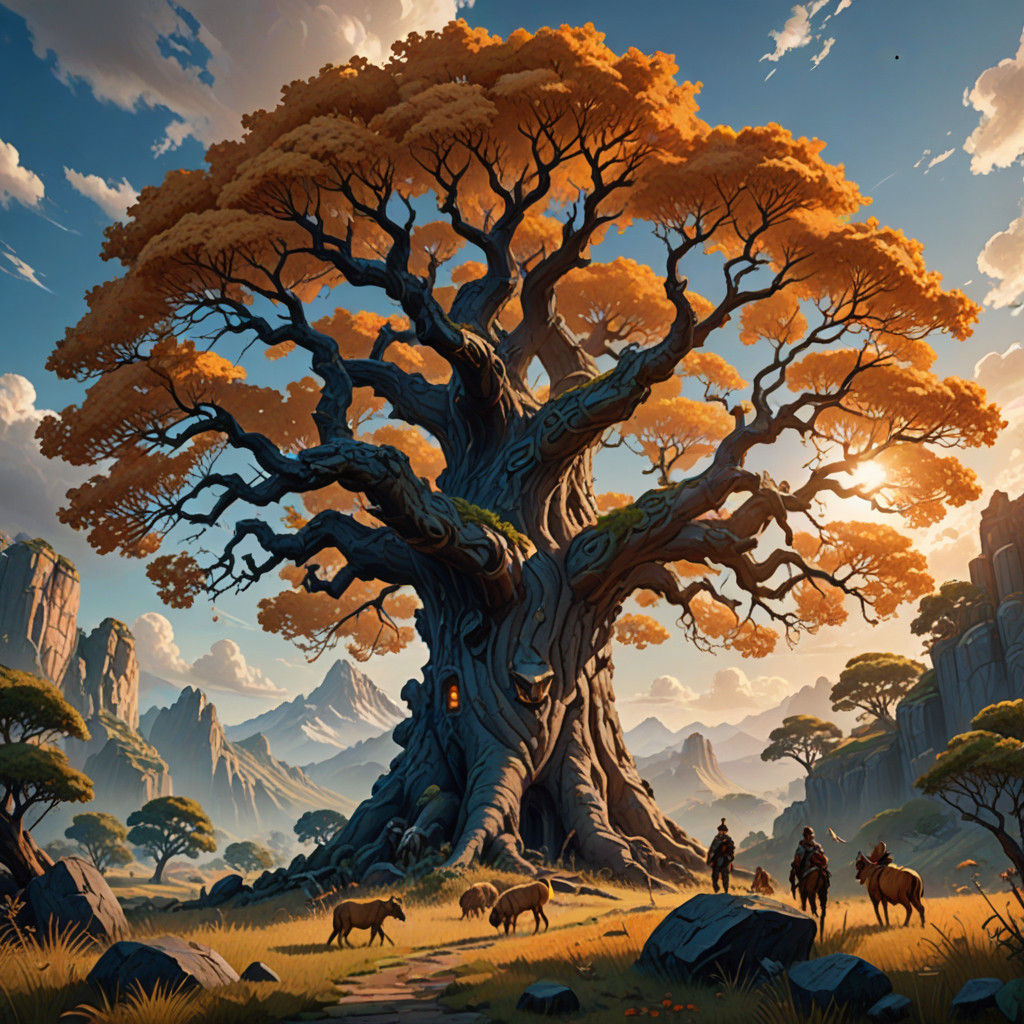 Ancient Tree Majestic in Cinematic Fantasy Landscape