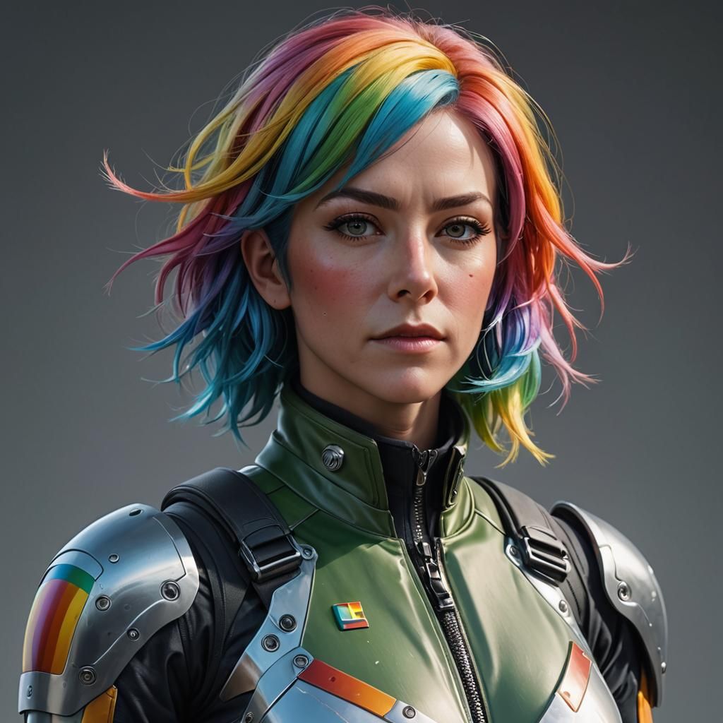 Hyperrealistic Portrait of Woman in Armored Flight Suit