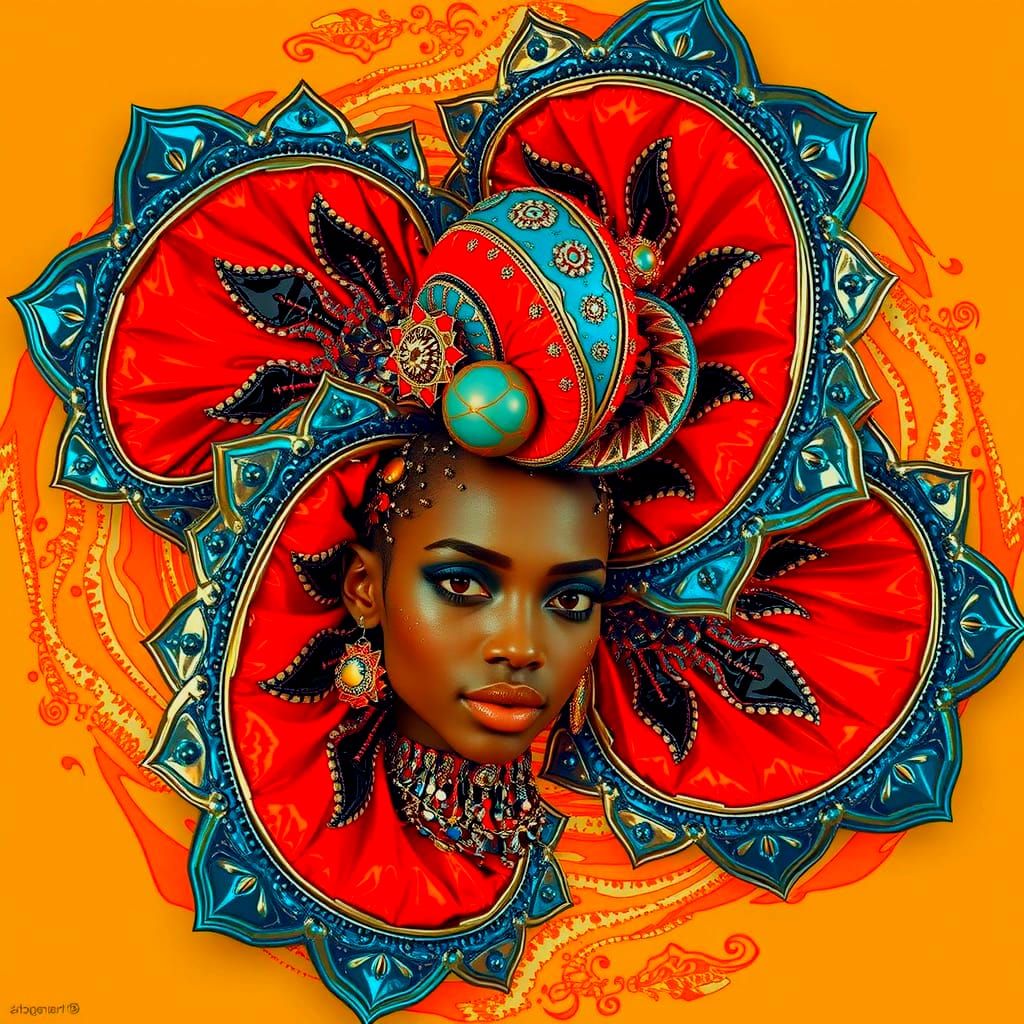 Surreal African Queen in Flamboyant 3D CGI Style