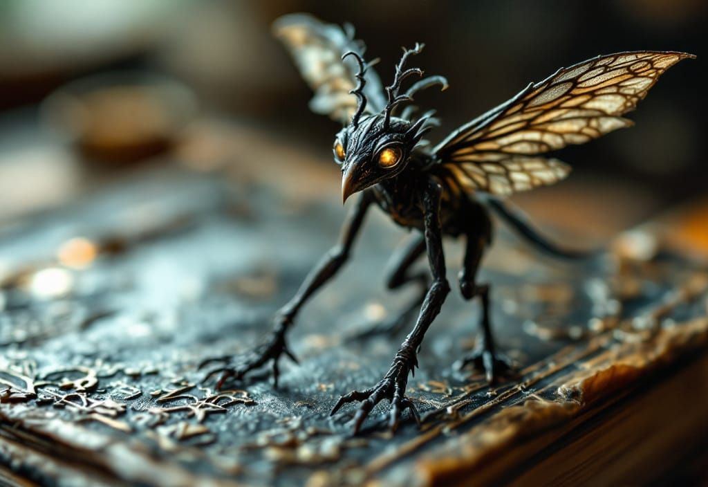 Insectoid Demon on Ancient Tome in Dark Fantasy Art