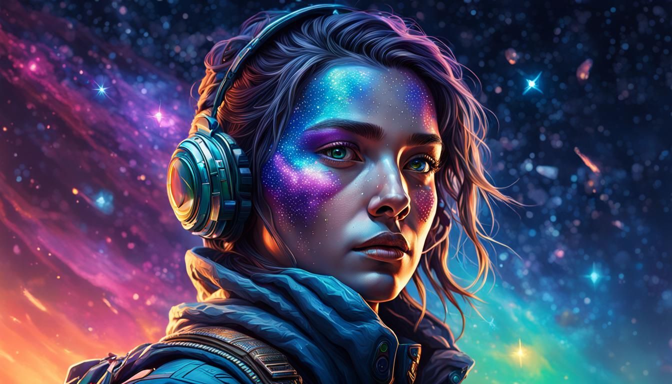 Futuristic Starlight Wanderer in Hyperrealistic Splash Art