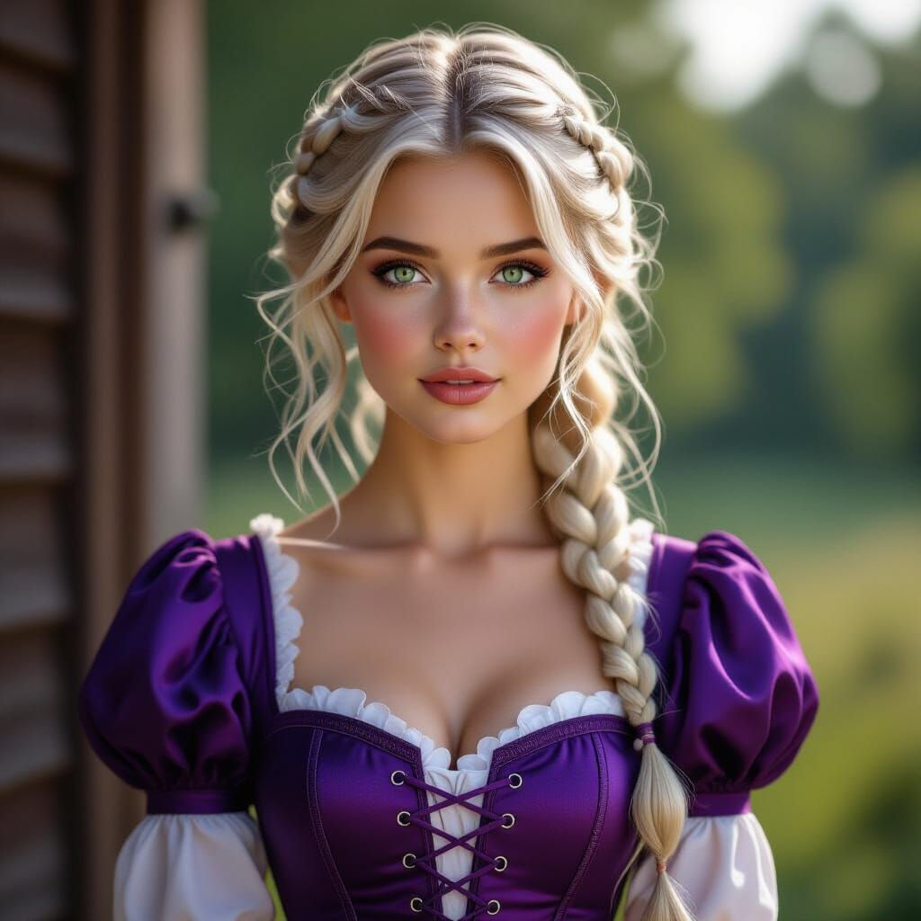 Captivating Woman in Purple Gown, Photorealistic Digital Art