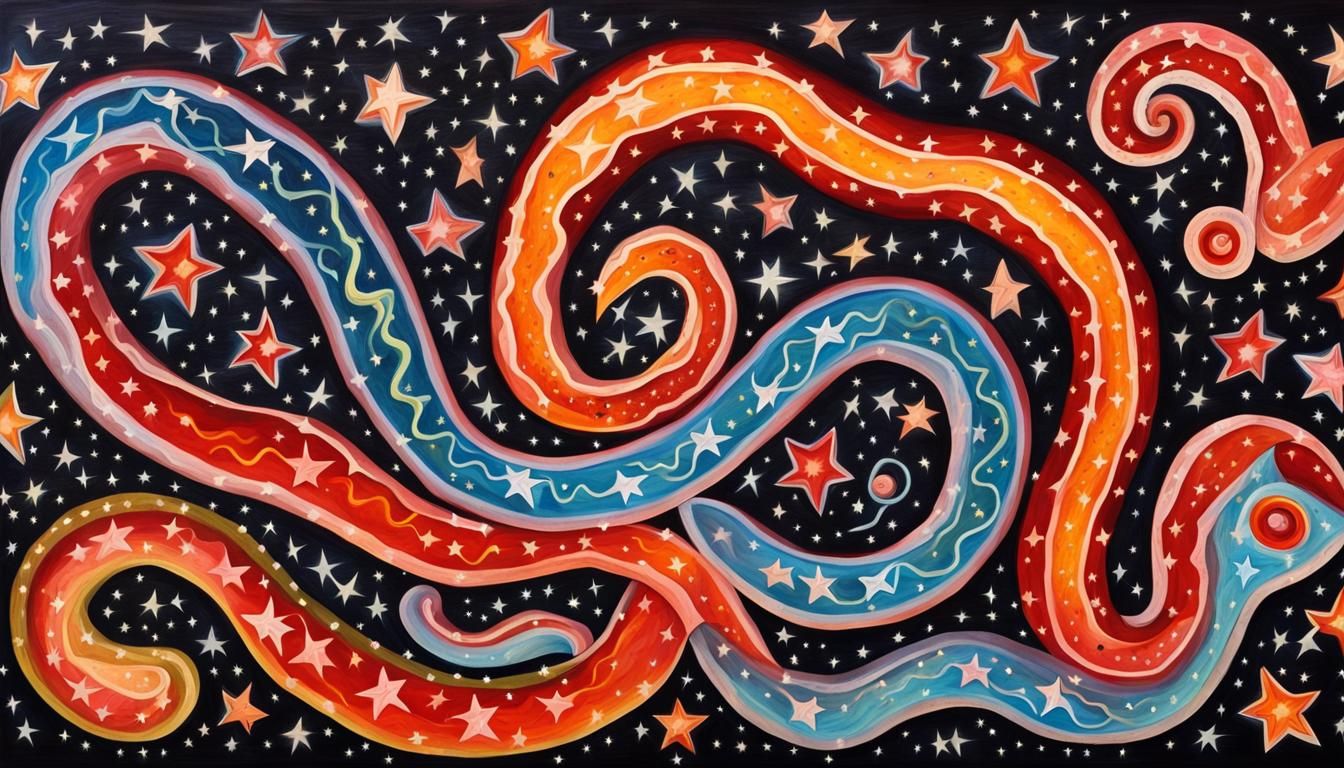 Electromagnetic Jelly Snake and Newborn Stars in Folk Art