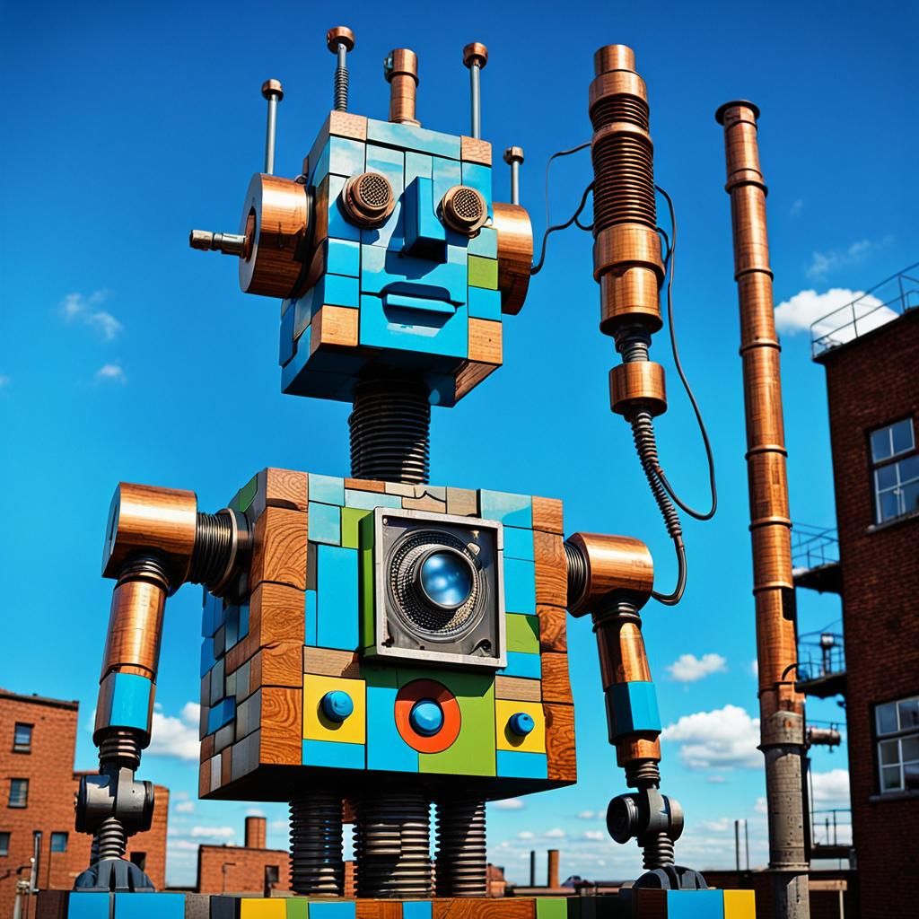 Cyborg Man in Pop Art Steampunk Style