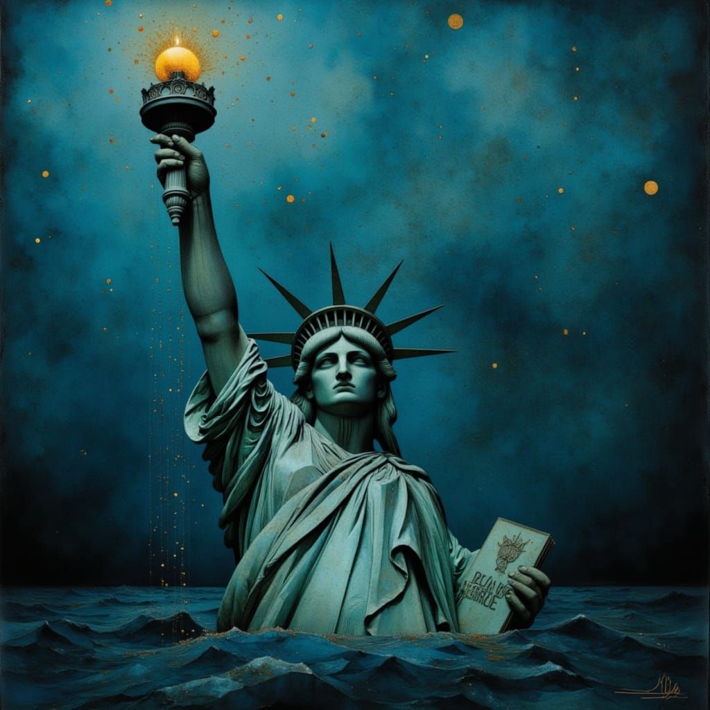 Melting Statue of Liberty Crying Glitter in Despair