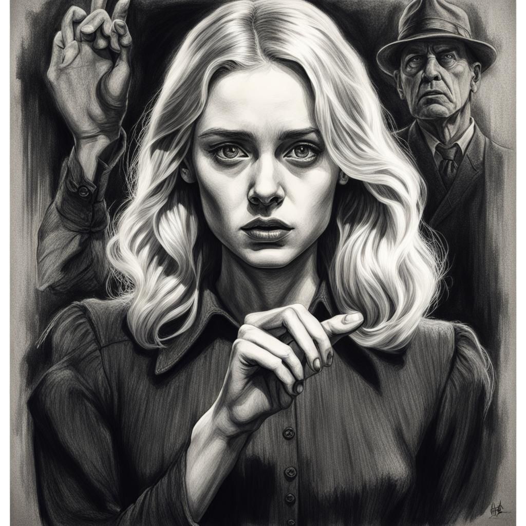 Young Blonde Woman Rejects Fate in Eldritch Film Noir