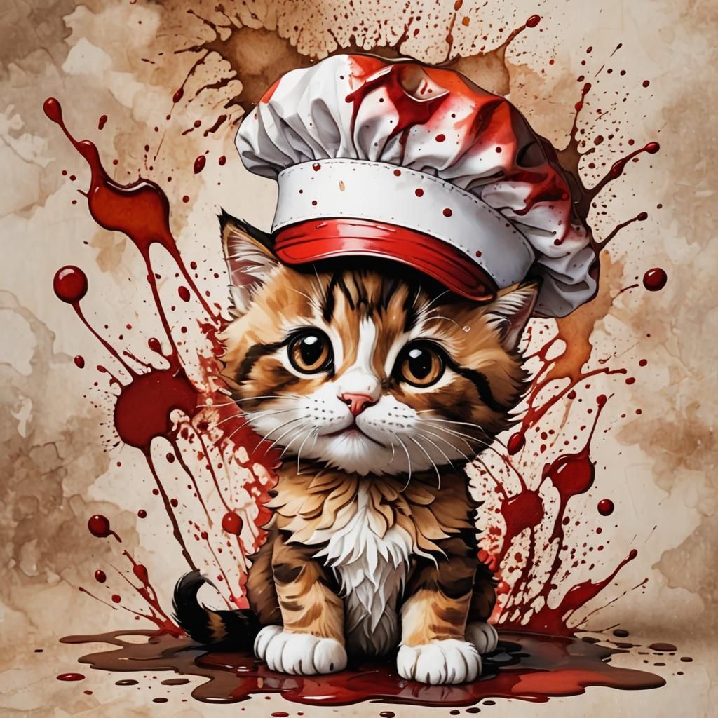 Chibi Kitten Baker: Colorful Alcohol Ink Splash Art