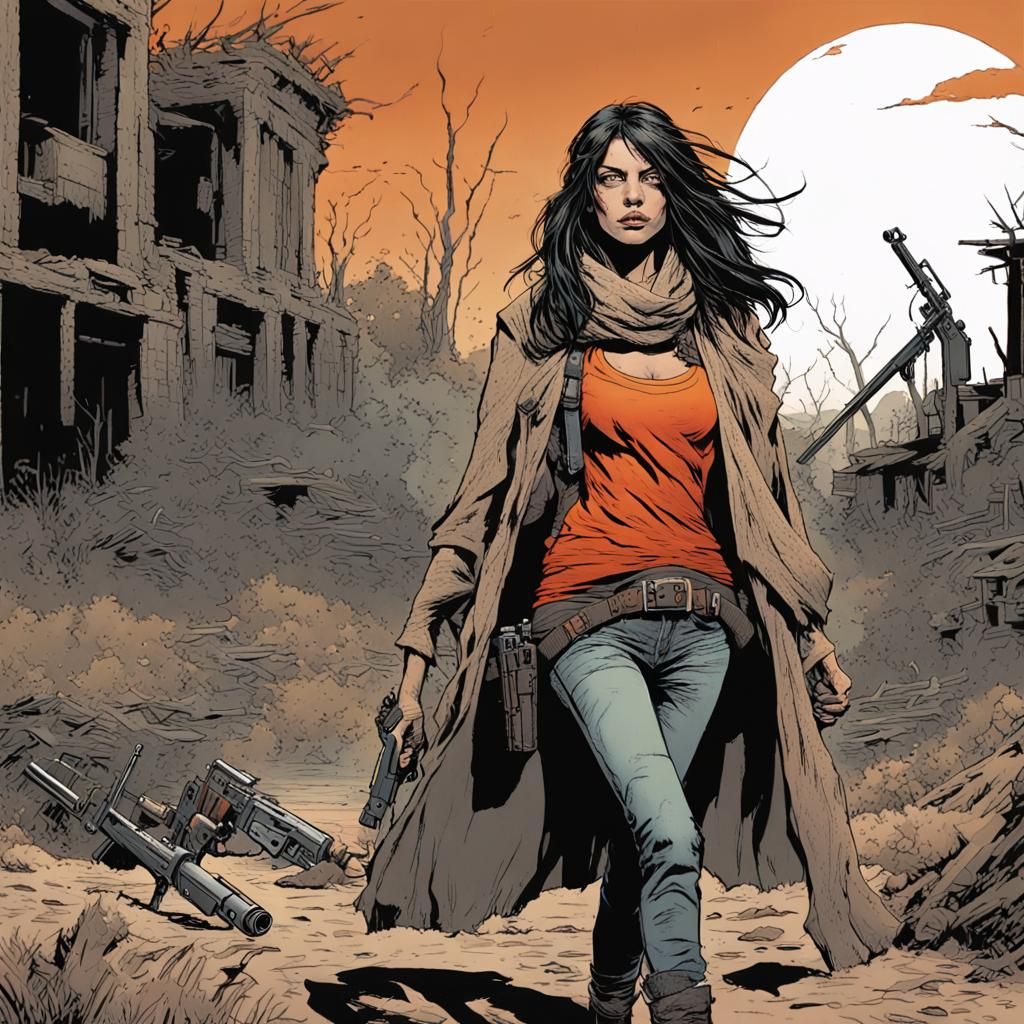 Post-Apocalyptic Woman in Wasteland Comic Book Art