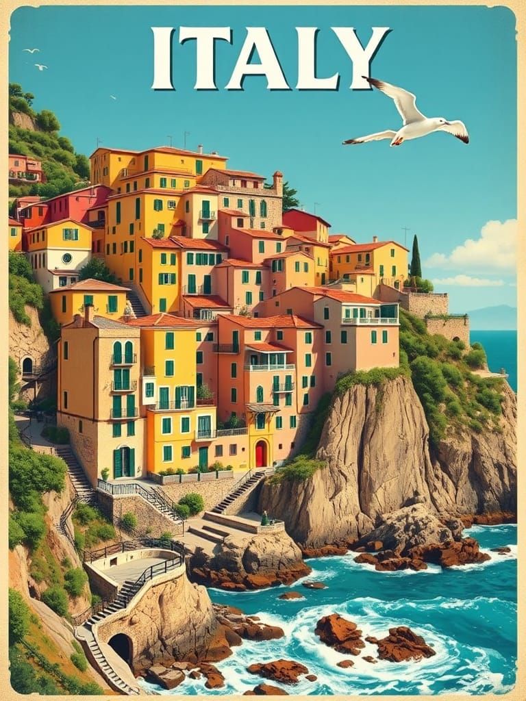 Cinque Terre Vintage Travel Poster Art