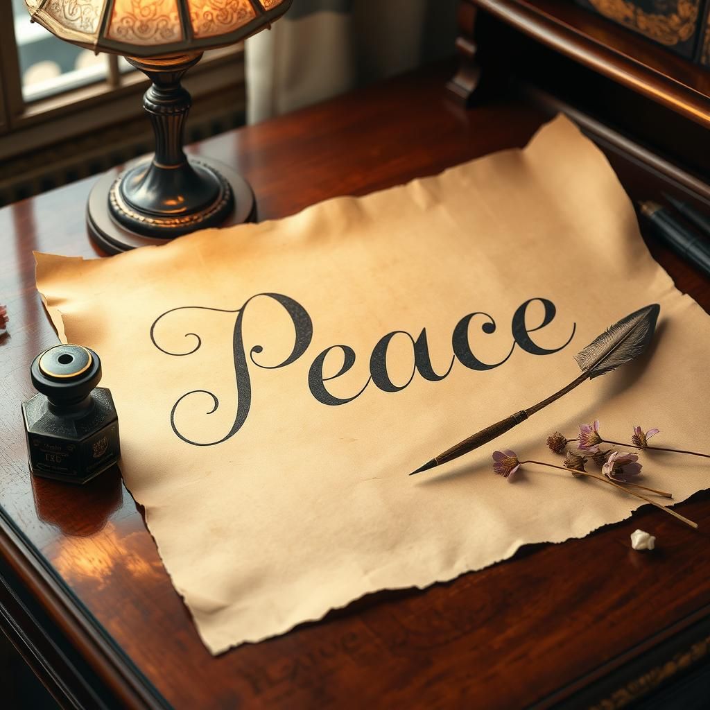 Elegant Calligraphy "Peace" on Antique Parchment