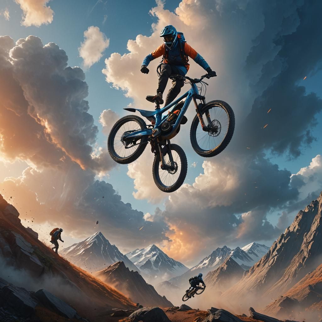 Mountain Biker Backflip in Fantasy Landscape