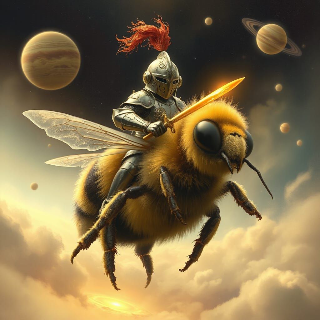 Knight on Bumblebee in Nebula, Art Nouveau Armor