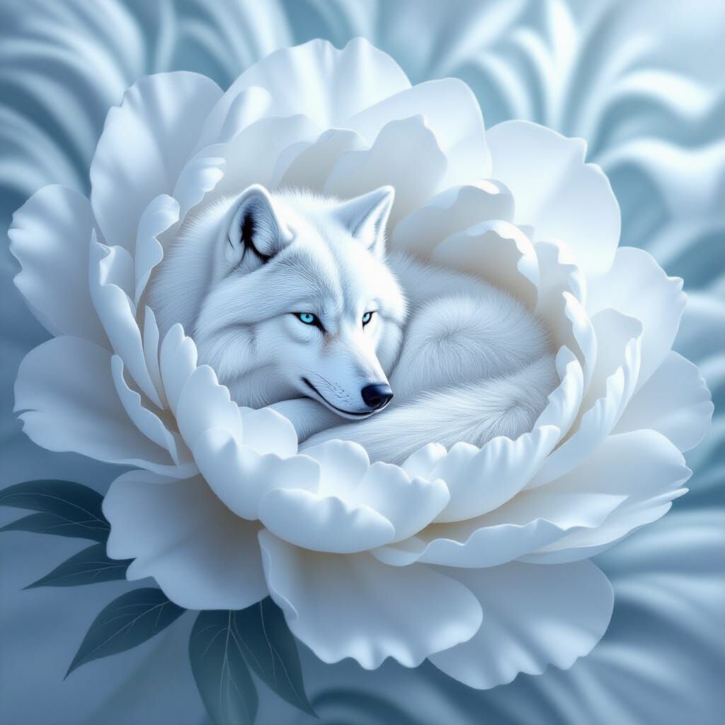 wolf in peony