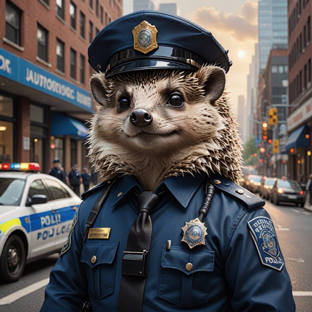 Anthropomorphic hedgehog as a police officer
