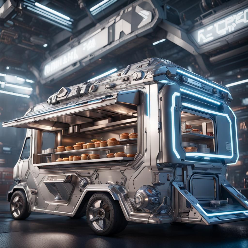 Futuristic Food Truck with Intricate Mech Details