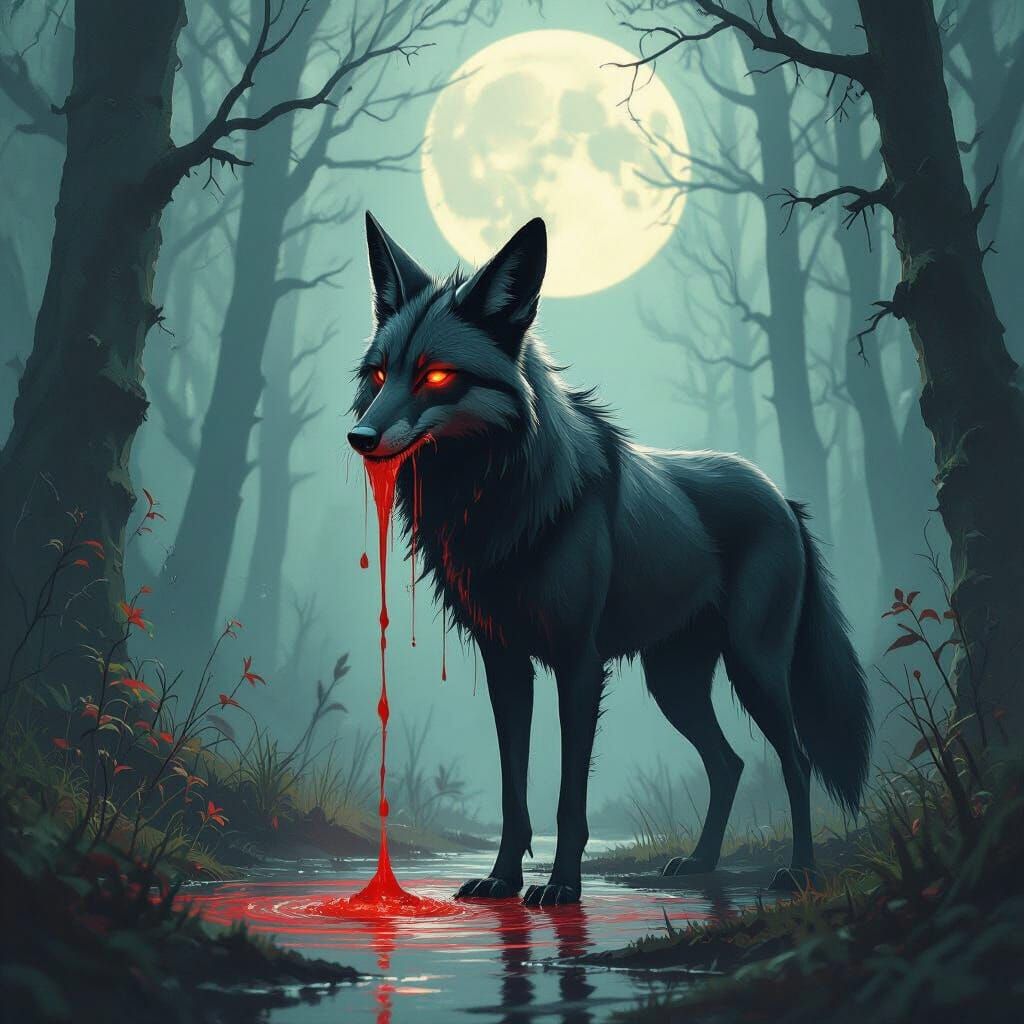 Mystical Maned Wolf in Moonlit Forest