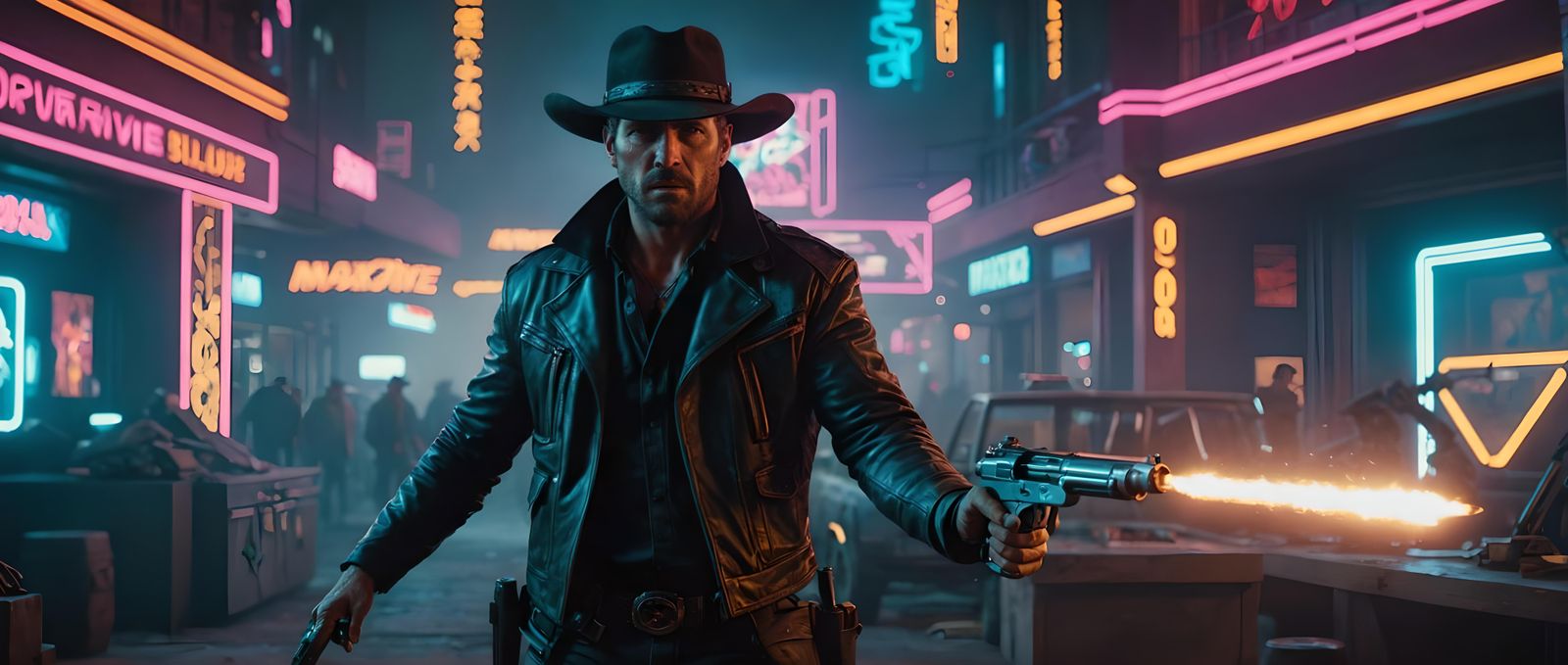 Neon Cowboy Gunslinger in Cyberpunk Duel