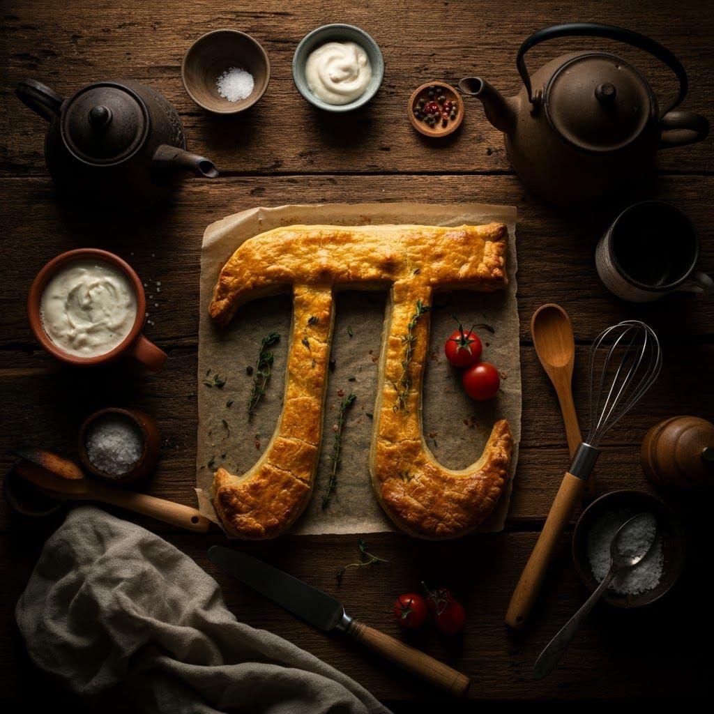 Pi Shaped Meat Pie in Whimsical Realism Style