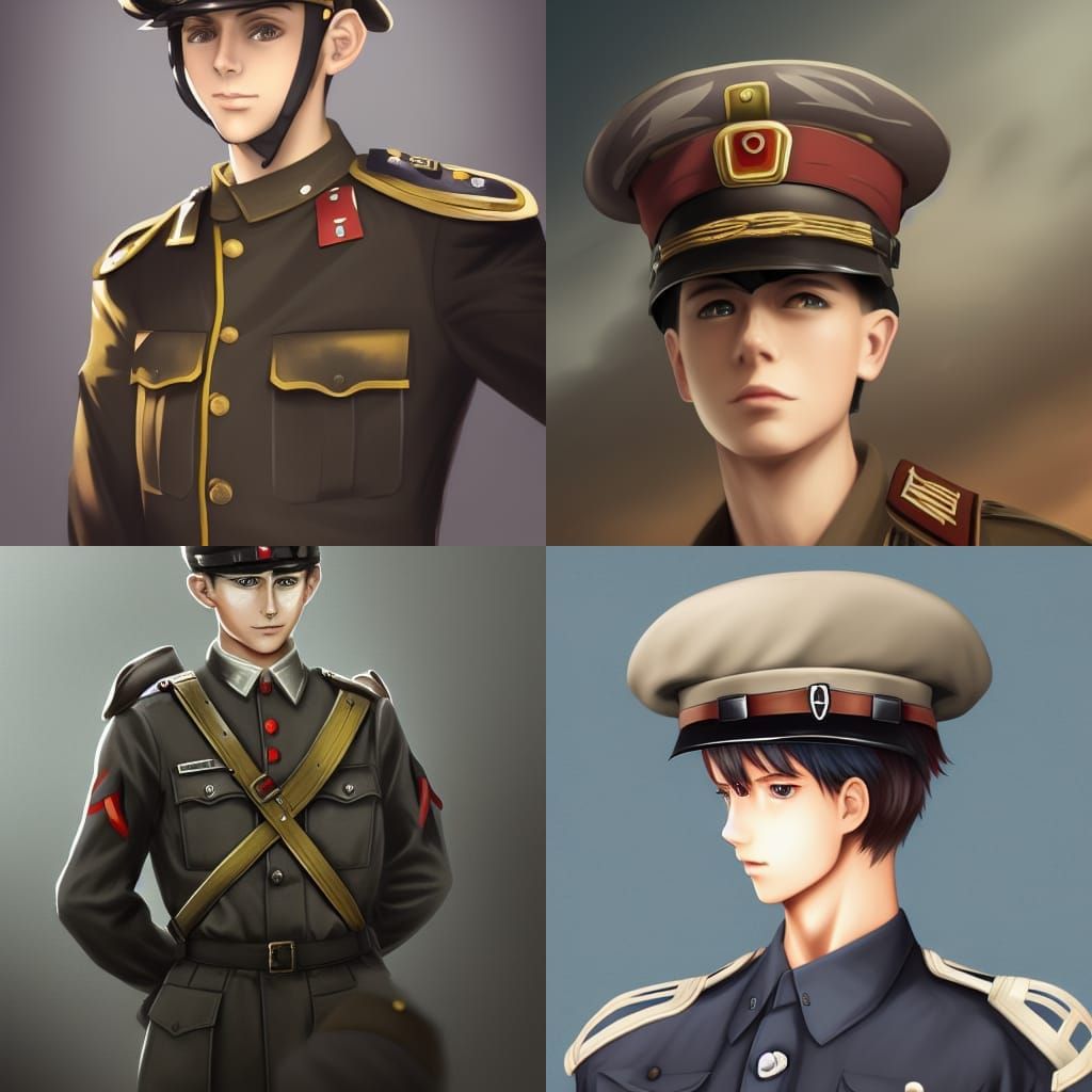 Anime Boy in WW2 Uniform: Detailed Matte Painting