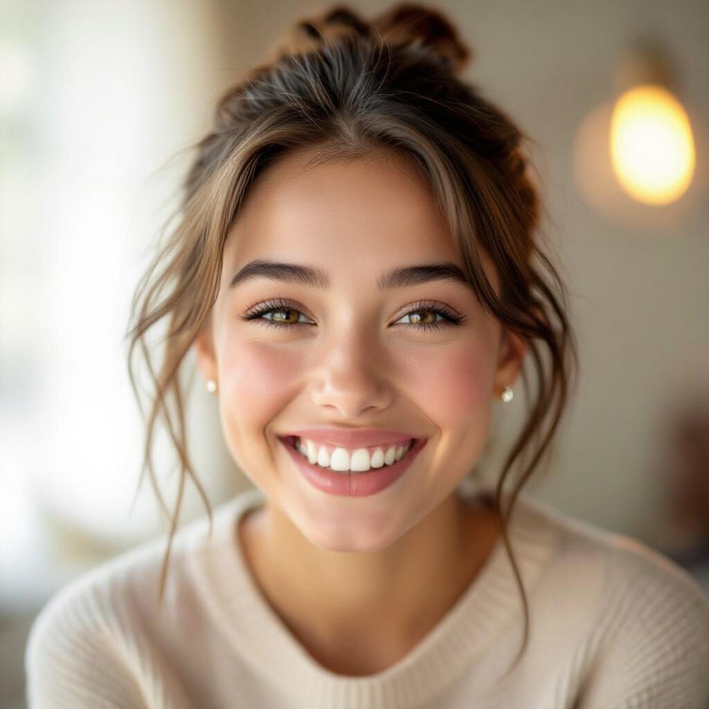 Joyful Girl with Sparkling Eyes, Photorealistic Portrait
