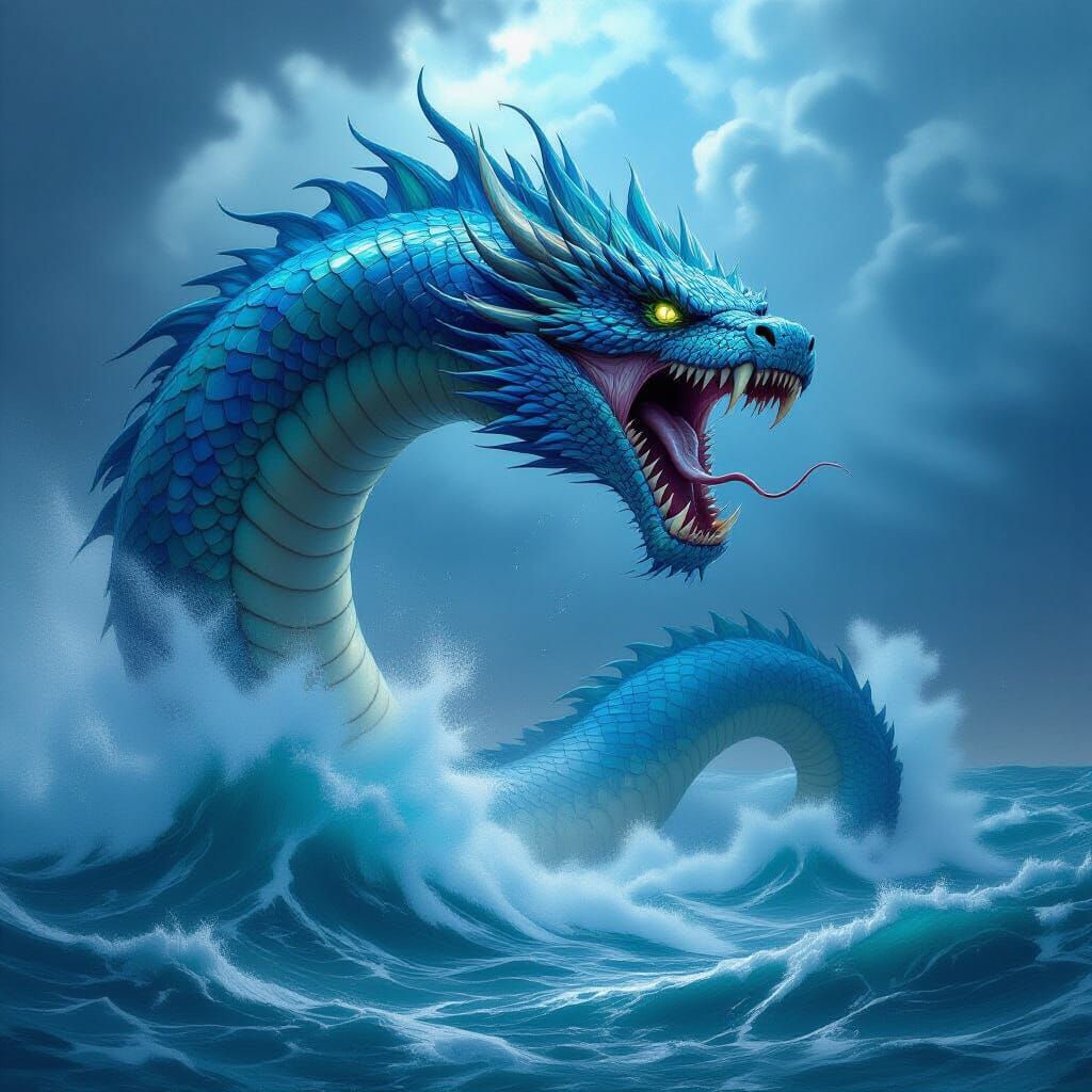 Colossal Sea Serpent Rises from Stormy Ocean