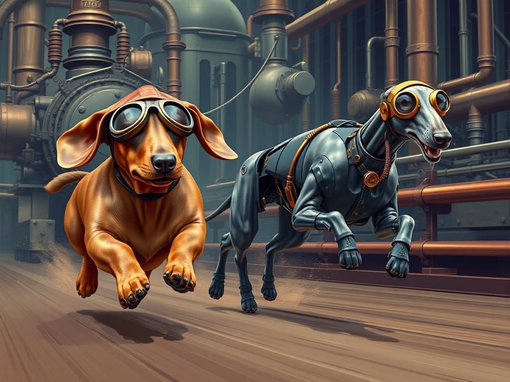 Industrial Futurist Dogs Racing Towards Steam-Powered Finish...