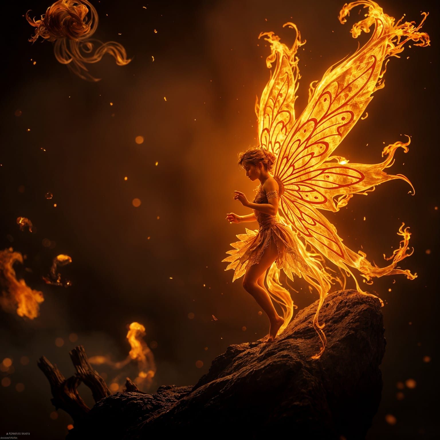 Fiery Fairy Art Nouveau Digital Illustration