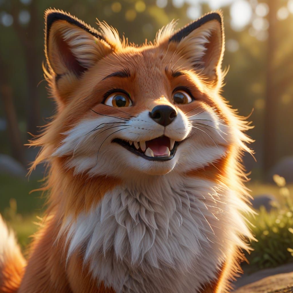 Relaxed Fox Smiling in Pixar Cartoon Style