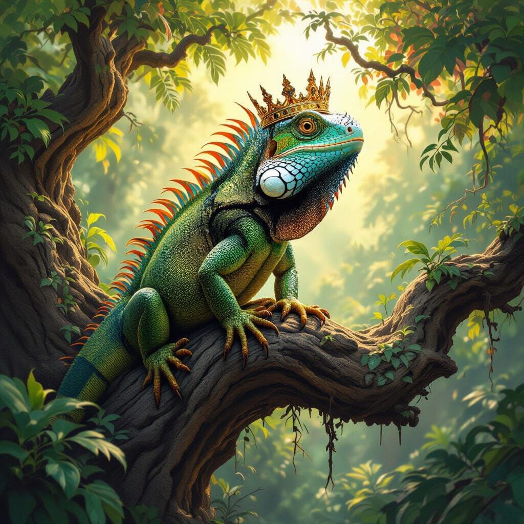 Majestic Iguana King on Ancient Tree