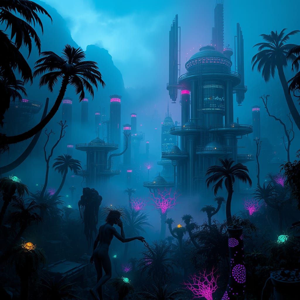 Chrome City Discovered in Alien Jungle, Cinematic Shot