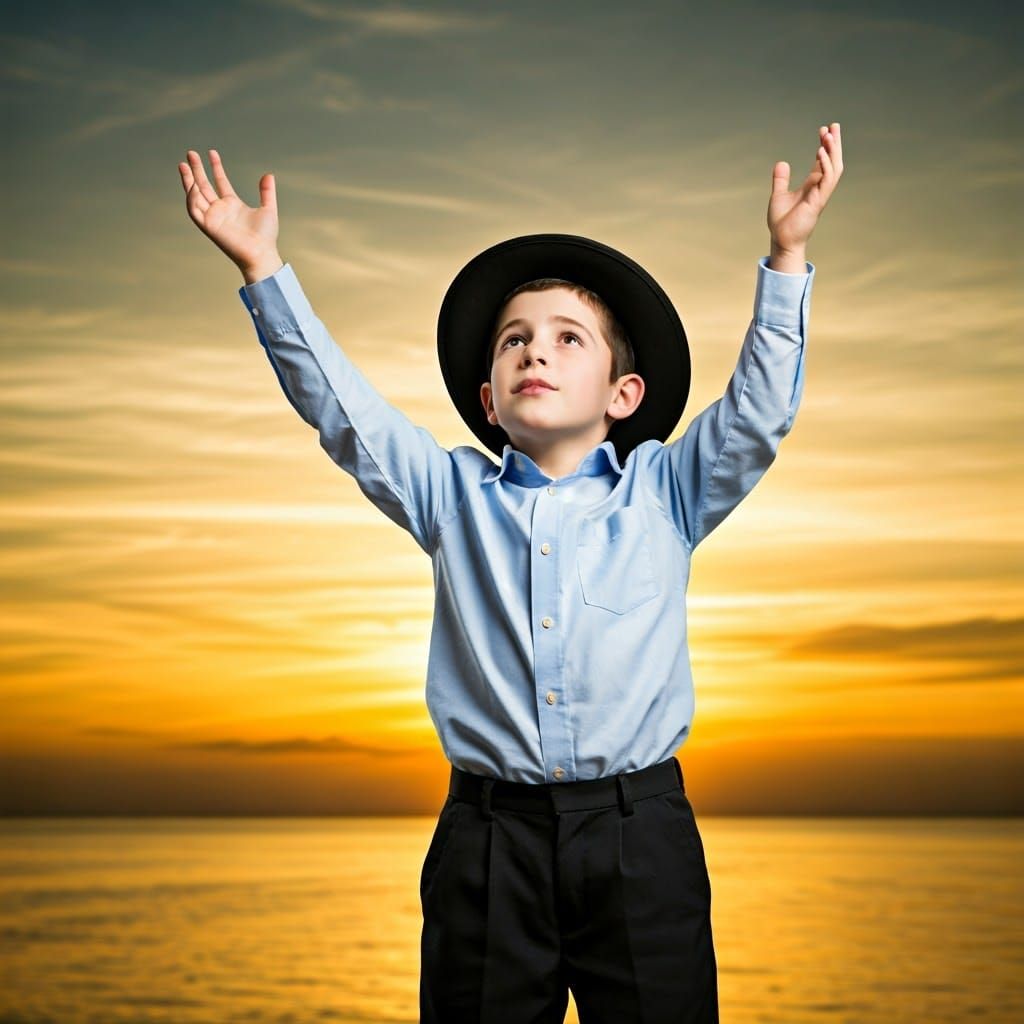 Hopeful Young Haredi Boy Against Sunset