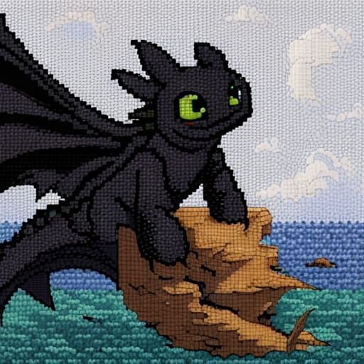 Toothless Dragon Needlepoint in Fairycore Sci-Fi Style