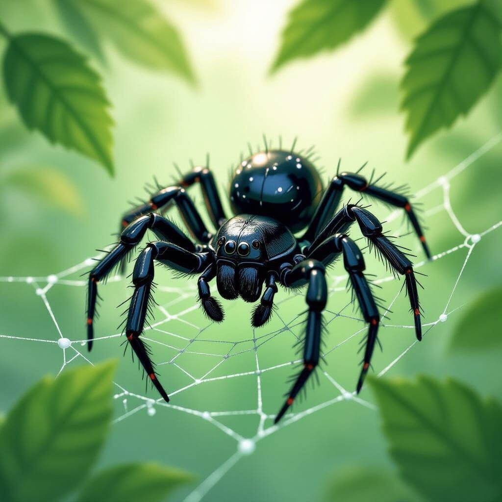 Armored Spider in Dewy Web: Digital Art