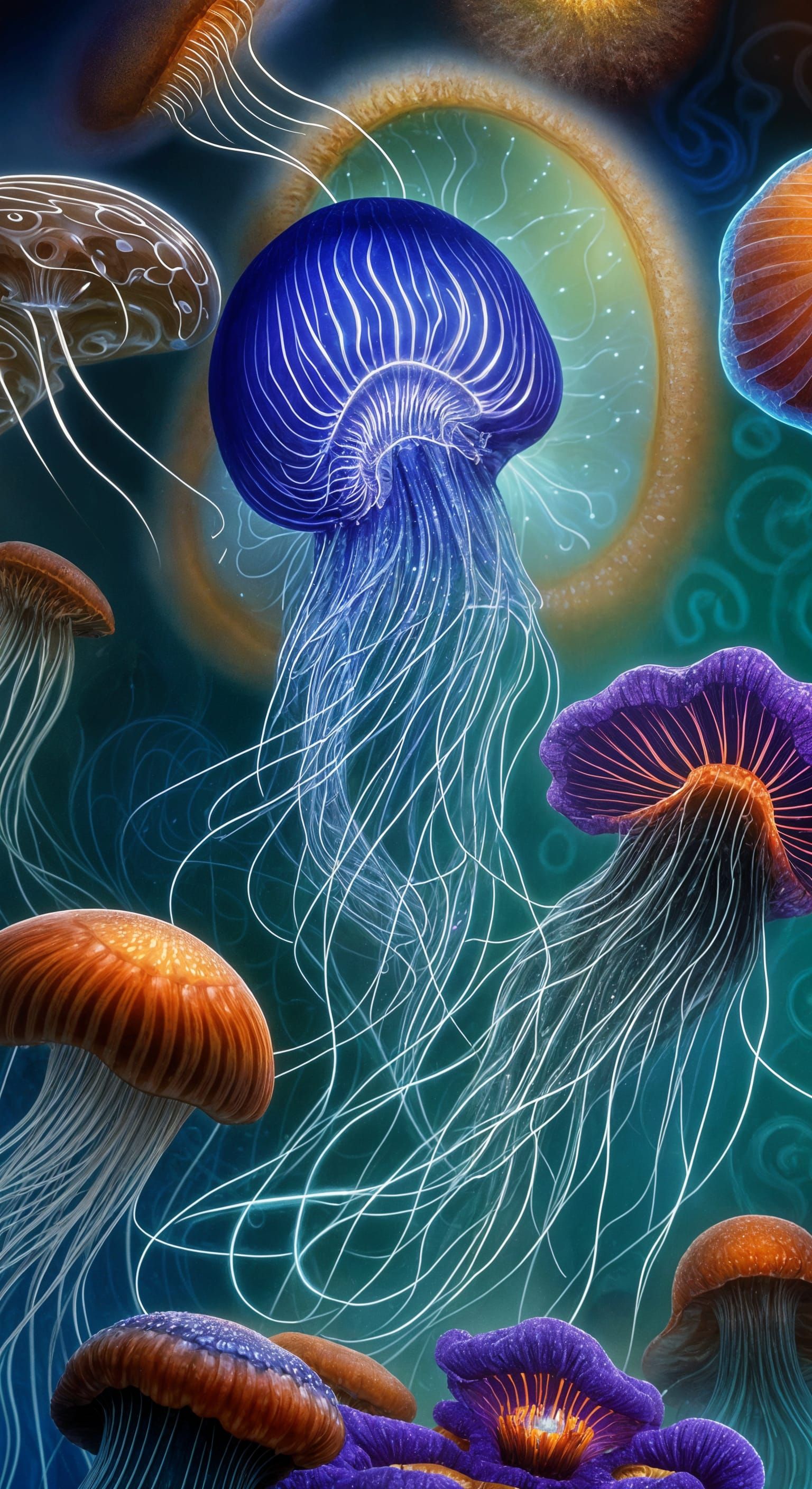Psychedelic Jellyfish Flowers in Impressionist Style