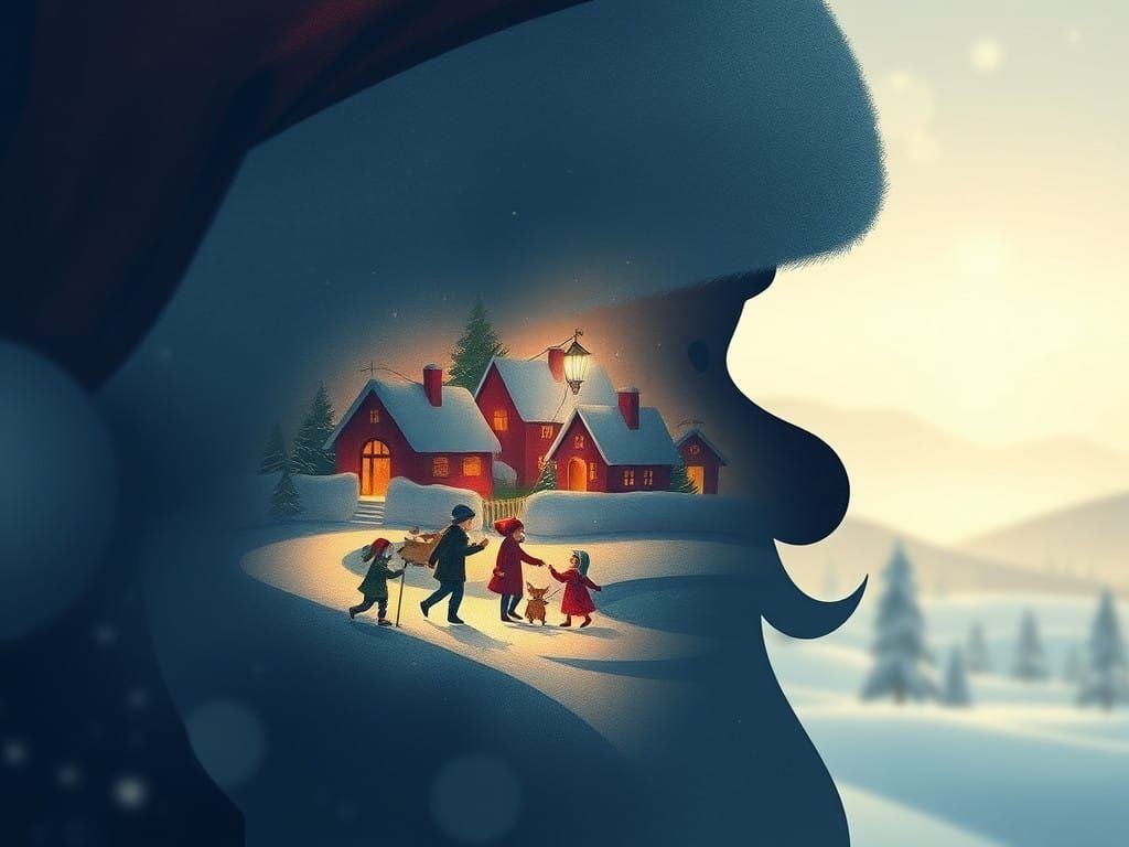 Whimsical Christmas Scene Expands from Santa's Silhouette