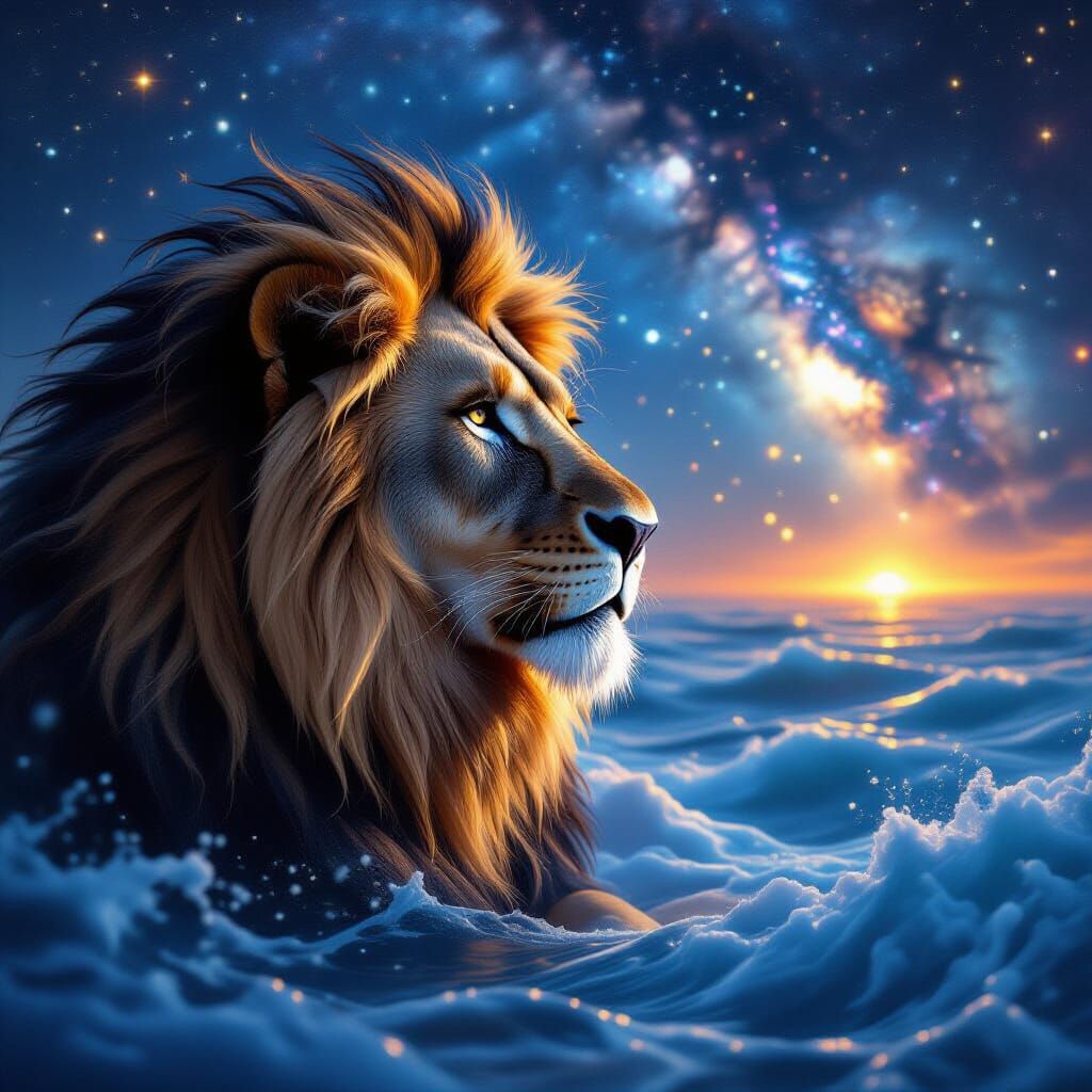 Cosmic Lion Stares at Nebula Ocean