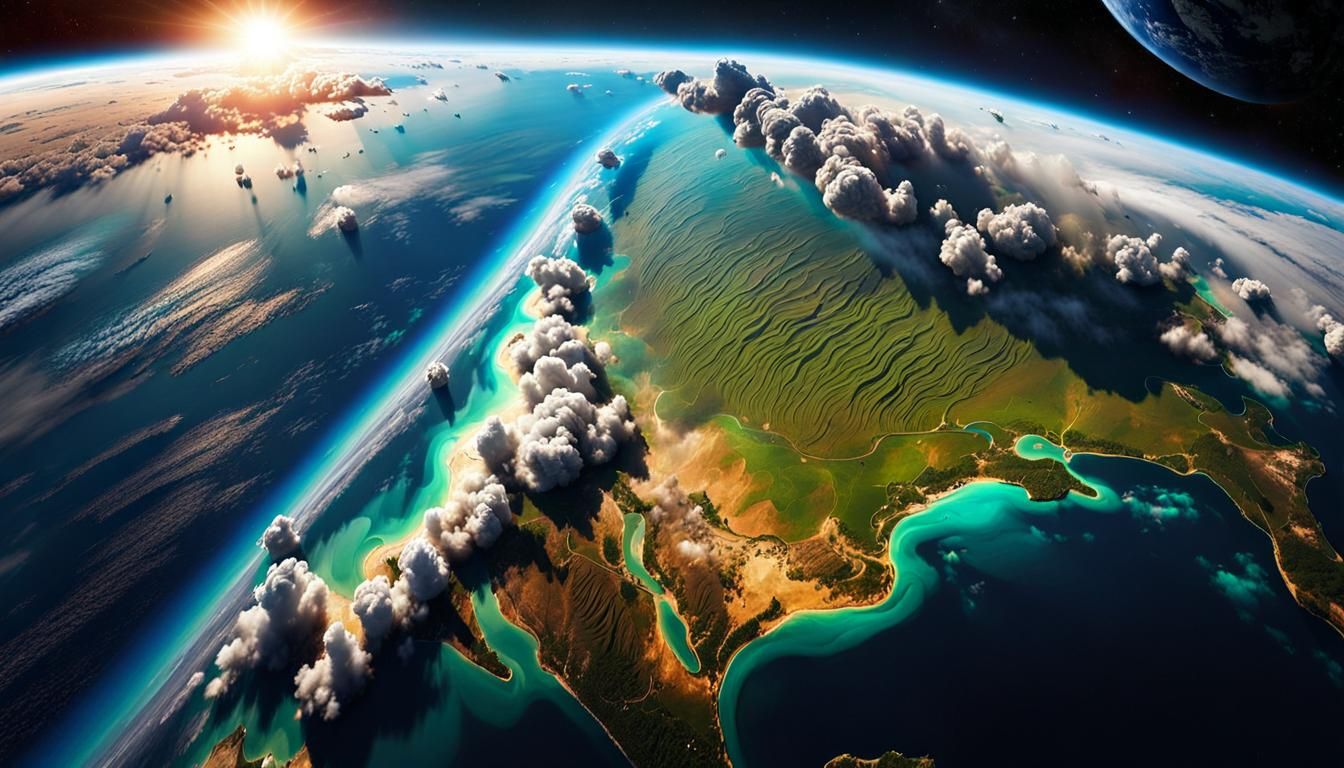 Cataclysmic Meteor Impact on Earth, Viewed from Orbit