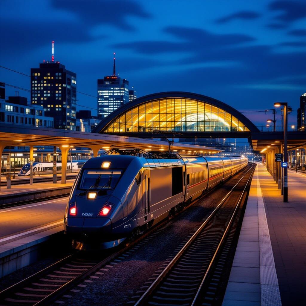 Modern TGV Train at Night in Motion Blur Style
