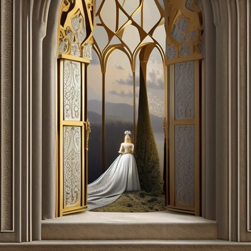 Princess in Tower with Knight, Fantasy Art